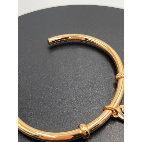 Coach Signed Gold Tone C Logo Charm Dangle Open Cuff Bracelet - Picture 5 of 8